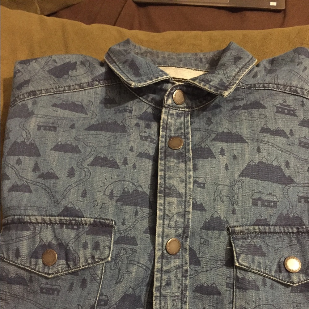 WESC Men's Denim Long Sleeve Button Shirt